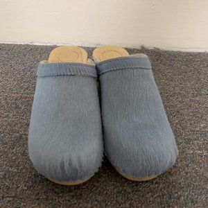 No.6 Old School Clog on Mid Heel in Light Blue Pony Hair  - Size 7